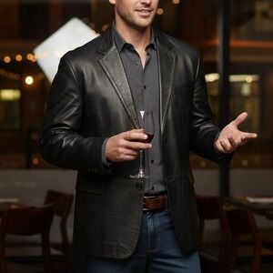 Stafford Essentials $350 XXL Classic Black Leather Blazer Jacket Sportscoat NWOT